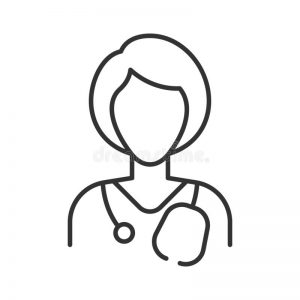 simple linear medic icon white background doctor woman short hair gray lines phonendoscope shoulders face 161564554